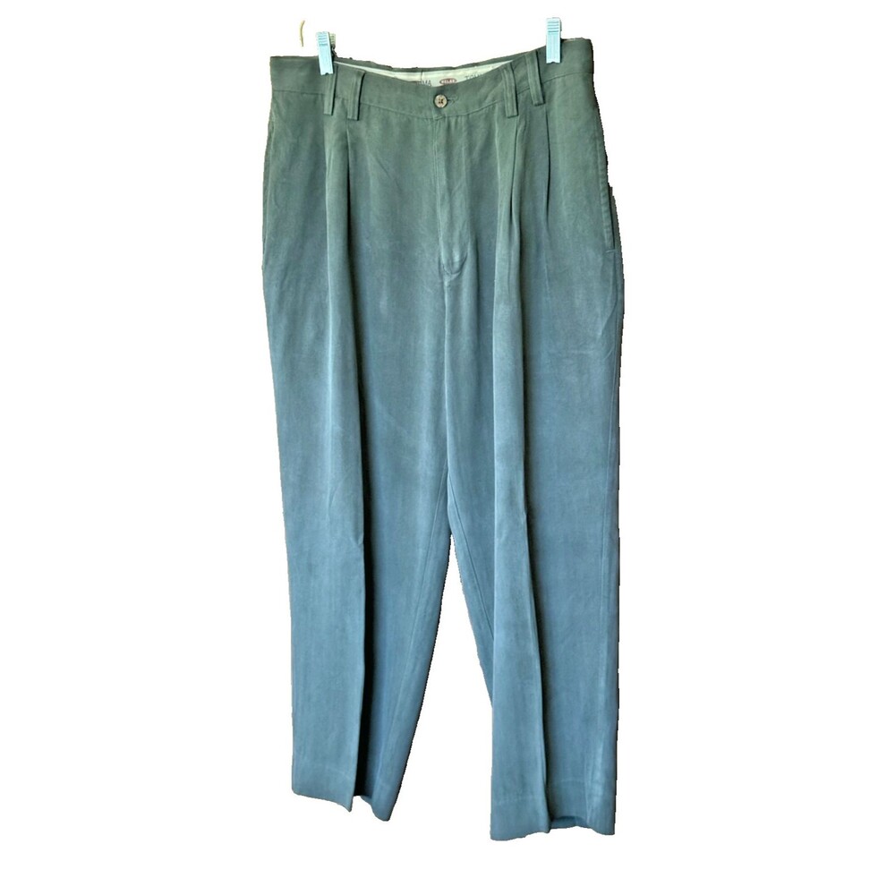 Vtg Tommy Bahama 100% Silk Pants Mens 34 NWOT Wide Leg Pleated Green Baggy 90s